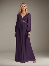 A-Line V-Neck Floor-Length Sequins Chiffon Mother of the Bride Dress